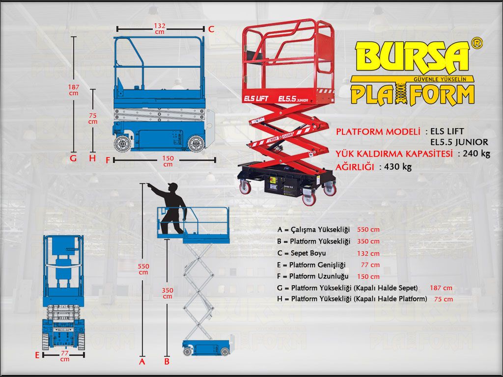AKÜLÜ MAKASLI PLATFORMLAR - 5.5 Metre Akülü Makaslı Platform